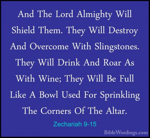 Zechariah 9-15 - And The Lord Almighty Will Shield Them. They WilAnd The Lord Almighty Will Shield Them. They Will Destroy And Overcome With Slingstones. They Will Drink And Roar As With Wine; They Will Be Full Like A Bowl Used For Sprinkling The Corners Of The Altar. 