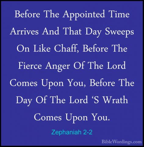 Zephaniah 2-2 - Before The Appointed Time Arrives And That Day SwBefore The Appointed Time Arrives And That Day Sweeps On Like Chaff, Before The Fierce Anger Of The Lord Comes Upon You, Before The Day Of The Lord 'S Wrath Comes Upon You. 